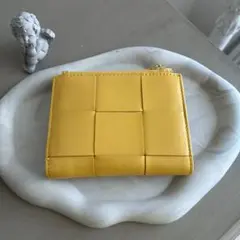 本革 財布 ラムレザー 編み込み イントレチャート風　コンパクト レディース