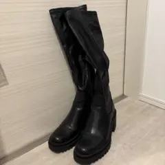 ZARA ブラックロングブーツ 厚底 スリムフィット
