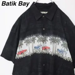 【アメ車】バティックベイ 総柄シャツ アロハシャツ ヤシの木 Lサイズ ブラック