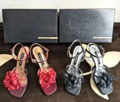 ストロベリーフィールド　シフォンコサージュサンダル　2色 2色セット♪24.5