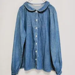 ehka sopo デニムブルー長袖シャツ 丸襟 オーバーサイズ Mサイズ