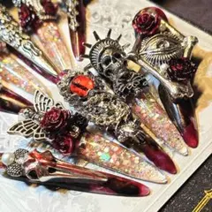 「血色祈祷｜Mサイズ」流砂赤瞳ゴシック重工ネイル 現品 ネイルチップ