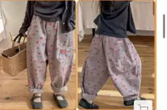 韓国子供服　花柄ウサギ刺繍パンツ 100cm