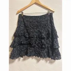 レア✨フリルミニスカート 黒 花柄 レース【LL】