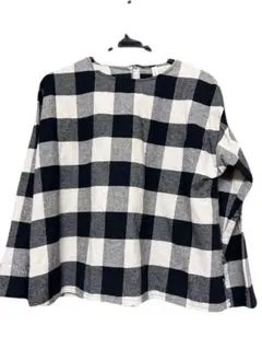 美品❣️ネル調　クラウドナイン　綿✖️麻チェック柄長袖TシャツMのサムネイル