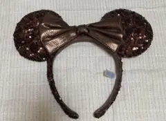 ミニーマウス　カチューシャ　スパンコール　ベージュ　ブラウン