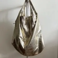 ゴールド 合成皮革 トートバッグ　パスダバトン