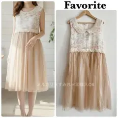 フェイバリット 花柄 チュール ノースリーブ ワンピース レース襟付き ピンク