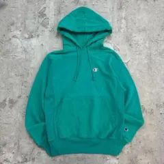Champion　リバースウィーブパーカー　S　グリーン　ワンポイント　古着