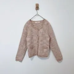 エフデ　ef-de ノーカラーニットカーディガン ラメ混ピンク