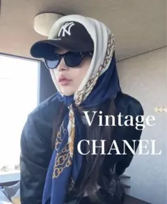 VINTAGE CHANEL シルクスカーフ ネイビー