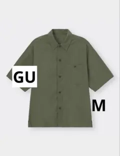【GU】オーバーサイズワークシャツ 五分袖 オリーブ M 女性にも◎のサムネイル