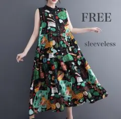 彩　ノースリーブワンピース　ティアードワンピース　バンドカラー　ボタニカル　海外