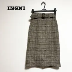 INGNI スカート 膝丈 チェック グレンチェック ブラウン フリーサイズ