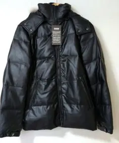 新品未使用　ラムレザー　ダウンジャケット 　ブラック　ファー付　ラベル付　メンズ
