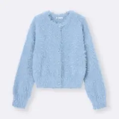 【GU】シャイニークルーネックカーディガン Ｌサイズ / ブルー