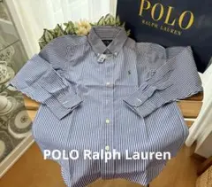 ポロラルフローレン☆150長袖ブルーストライプシャツ☆1回着用後クリーニング