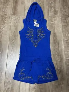 未使用品　M i s s me青 フード付き刺繍セットアップ