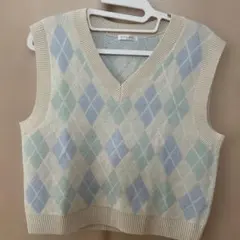 【美品】ハニーズCOLZA ダイヤモンド柄ニットベスト Sサイズ