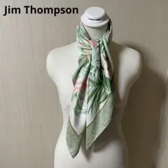 97 Jim Thompson シルクスカーフ 花柄 南国柄 グリーン 大判
