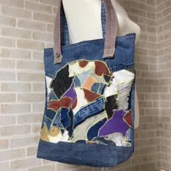 デニムリメイク　トートバッグ　パッチワーク　バッグ　ハンドメイド