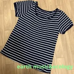 earth music&ecology ボーダー 半袖カットソー リボン付き
