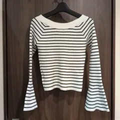イング　新品　タグなし　ストライプ フレアスリーブ リブニット