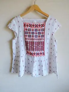 bulle de savon ドビークロスステッチ刺繍ブラウス コットン　綿　白のサムネイル