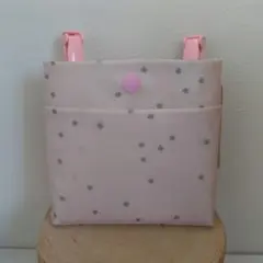 移動ポケット・ラミネート・ふたなし・マチあり・前ポケットタイプ② 星の綿麻薄ピン