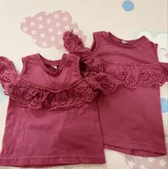 フリル付きレースTシャツ　トップス2点セット　肩出し　90 100 おそろい