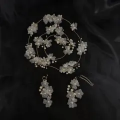 2点　パール 花モチーフ ヘアアクセサリー イヤリング 結婚　韓国　ウェディング