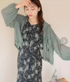 mysty woman ジップアップ シアーブラウス くすみグリーン Fのサムネイル