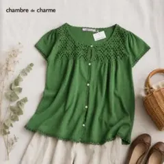 chambre de charme 新品タグ付 麻混 レースカーディガン Fのサムネイル