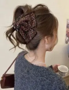 バンズクリップ　三角バンズクリップ　ツイードリボン　新品未使用