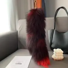 しっぽ ブラックオレンジ フェイク ファー チャーム キーホルダー y2k ②