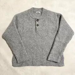 90's Barbads ウール ニット セーター ヘンリーネック グレー