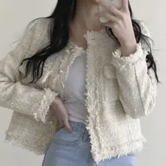 DHOLICフリンジツイードジャケット