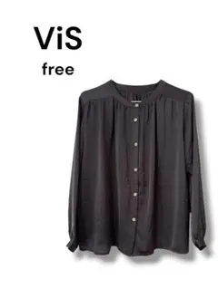 ViS ノーカラーブラウス ブラック free 長袖 シアーオフィス通勤通学のサムネイル