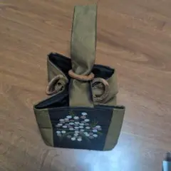 オリーブグリーン 刺繍入り 和装用バッグ