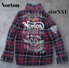 【XXL/希少】Norton ノートン フランネルシャツ 刺繍 赤 黒