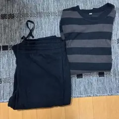 90s・オールドユニクロ フリース ストライプ 柄ルームウェアセット XL