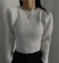 AMERI HIGH TENSION SHOULDER KNIT TOP 白のサムネイル