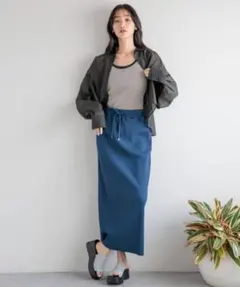 LOWRYSFARM カットリブタイトスカート　ネイビー　フリーサイズ