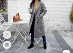 【DHORIC】ウール混ダブルブレストロングチェックコート　b48343