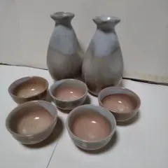 陶器製お猪口と酒器セット　徳利2本お猪口5個　未使用保管品　和食器