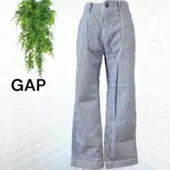 2554【GAP】ストレートパンツ ストライプ ガールフレンドカーキ M