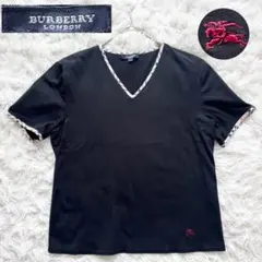 美品 バーバリーロンドン ノバチェック パイピング クロップドTシャツ 黒のサムネイル