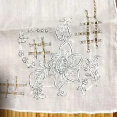 中国　スワトウ　刺繍ハンカチ　30㎝　ヴィンテージ