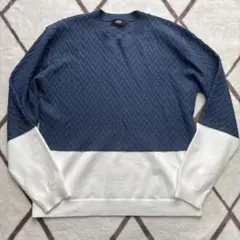 バイカラー クルーネックニット　メンズ　ニット　アズール