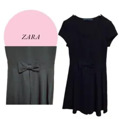 【ザラ】ZARA♡リボン付♡フレアワンピース♡美スタイル♡被りデザイン【S】黒